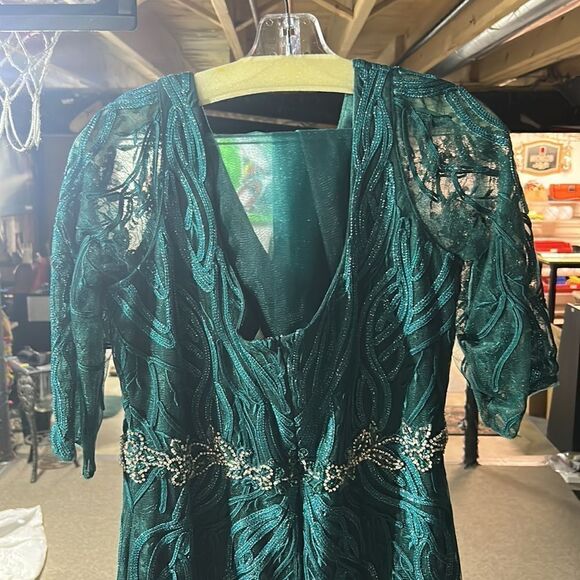 Montage by Mon Cheri Emerald Green Full Length Gown with Custom Sash - Picture 11 of 16